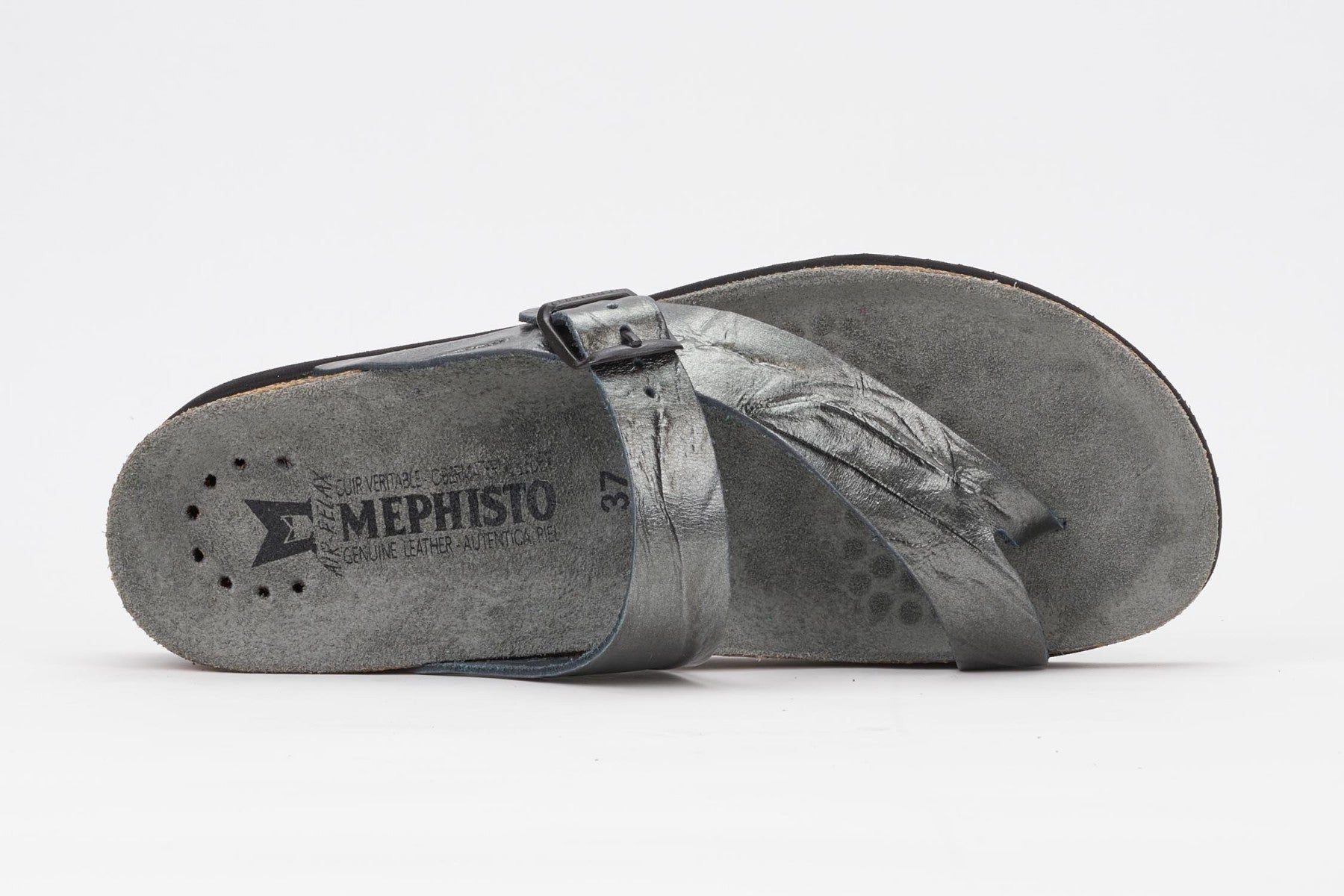 Mephisto Women's Helen Grey Etna 7103 cork foot-bed buckle slide sandal top view