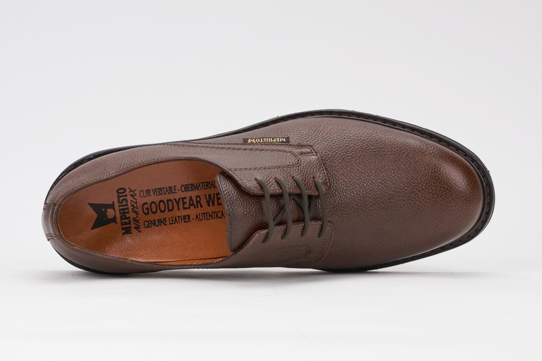 Mephisto Men's Marlon Chestnut Pebble Grain 9178 plain toe oxford dress shoe top view