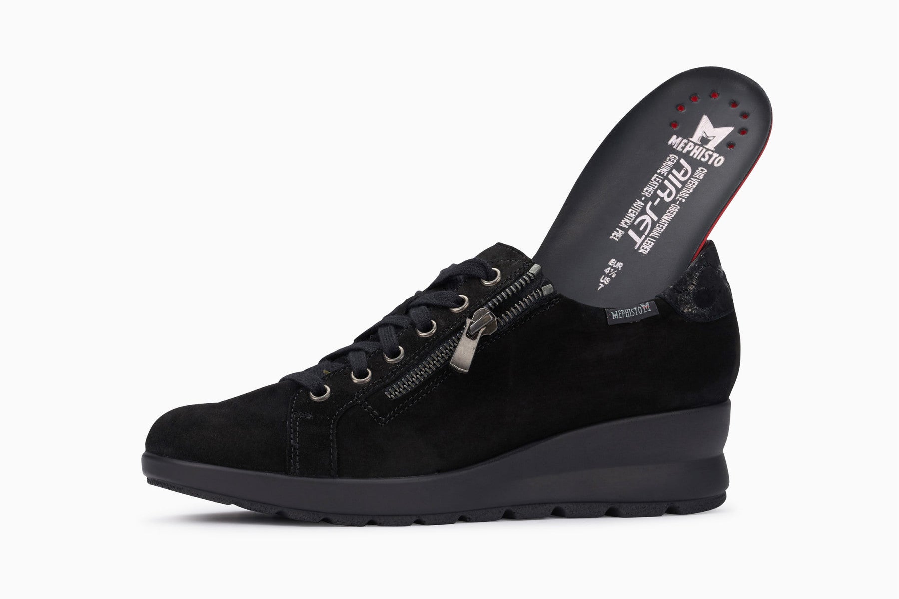 Mephisto Women's Prima Ez-zip lace up walking shoe black nubuck insole view