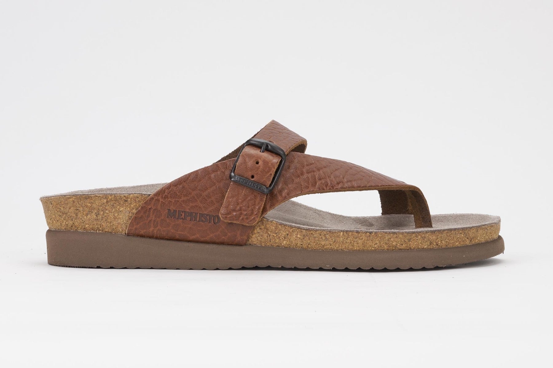 Mephisto Women's Helen Tan Grain 4442 cork foot-bed buckle slide sandal side view
