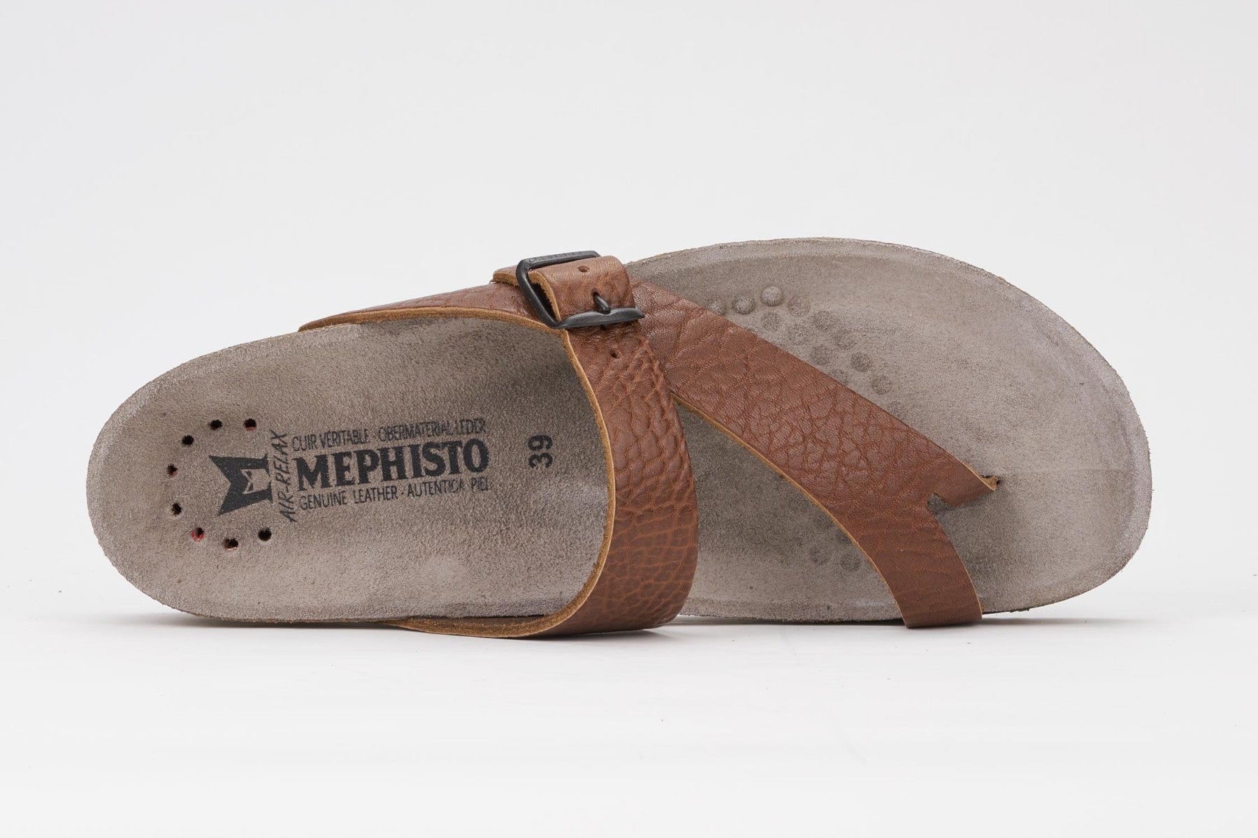 Mephisto Women's Helen Tan Grain 4442 cork foot-bed buckle slide sandal top view