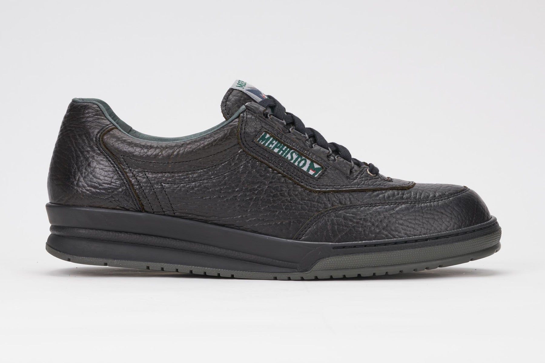 Mephisto Men's Match Black grain 714 lace-up walking shoe with speed lacing side view