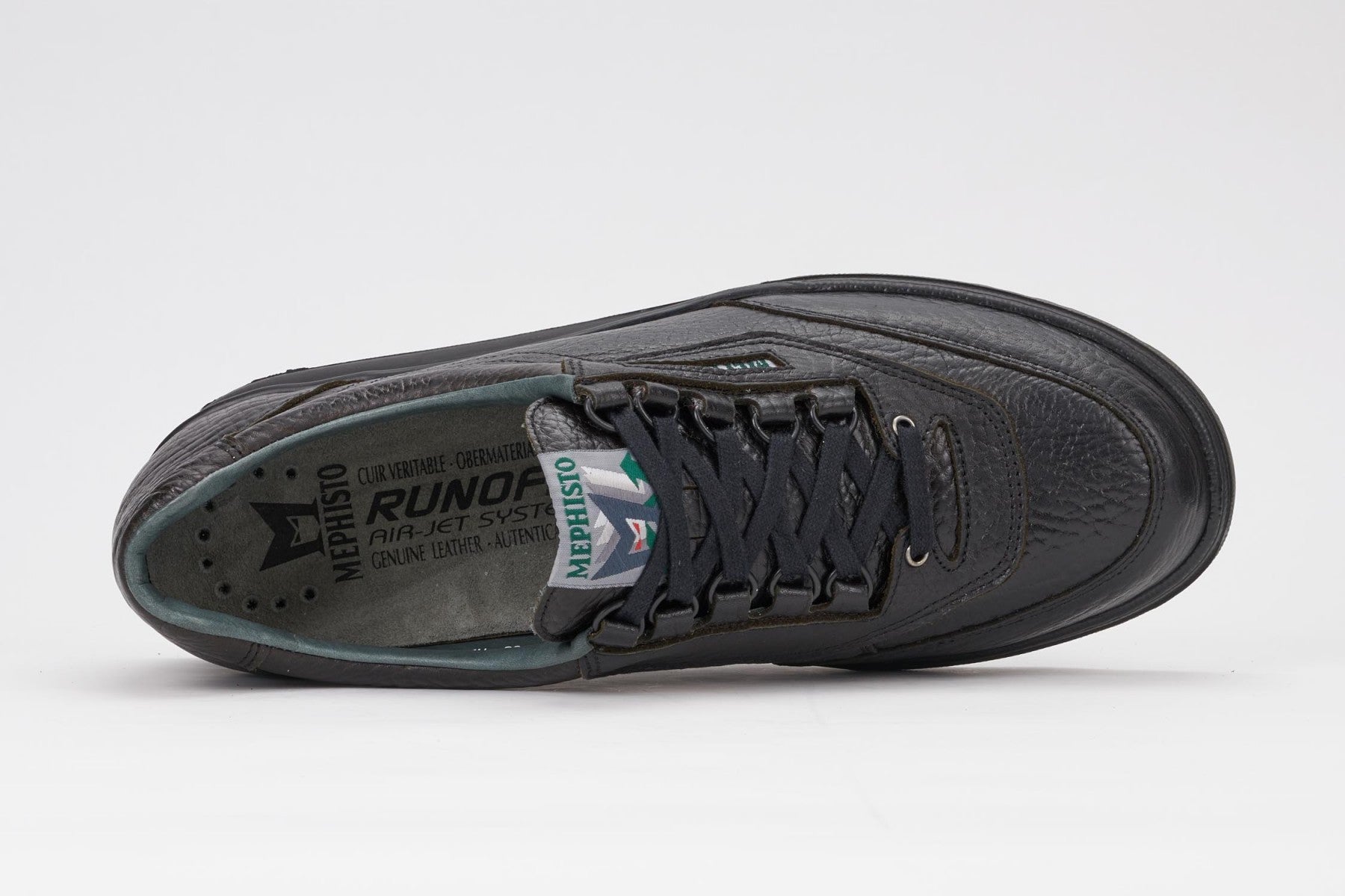 Mephisto Men's Match Black grain 714 lace-up walking shoe with speed lacing top view