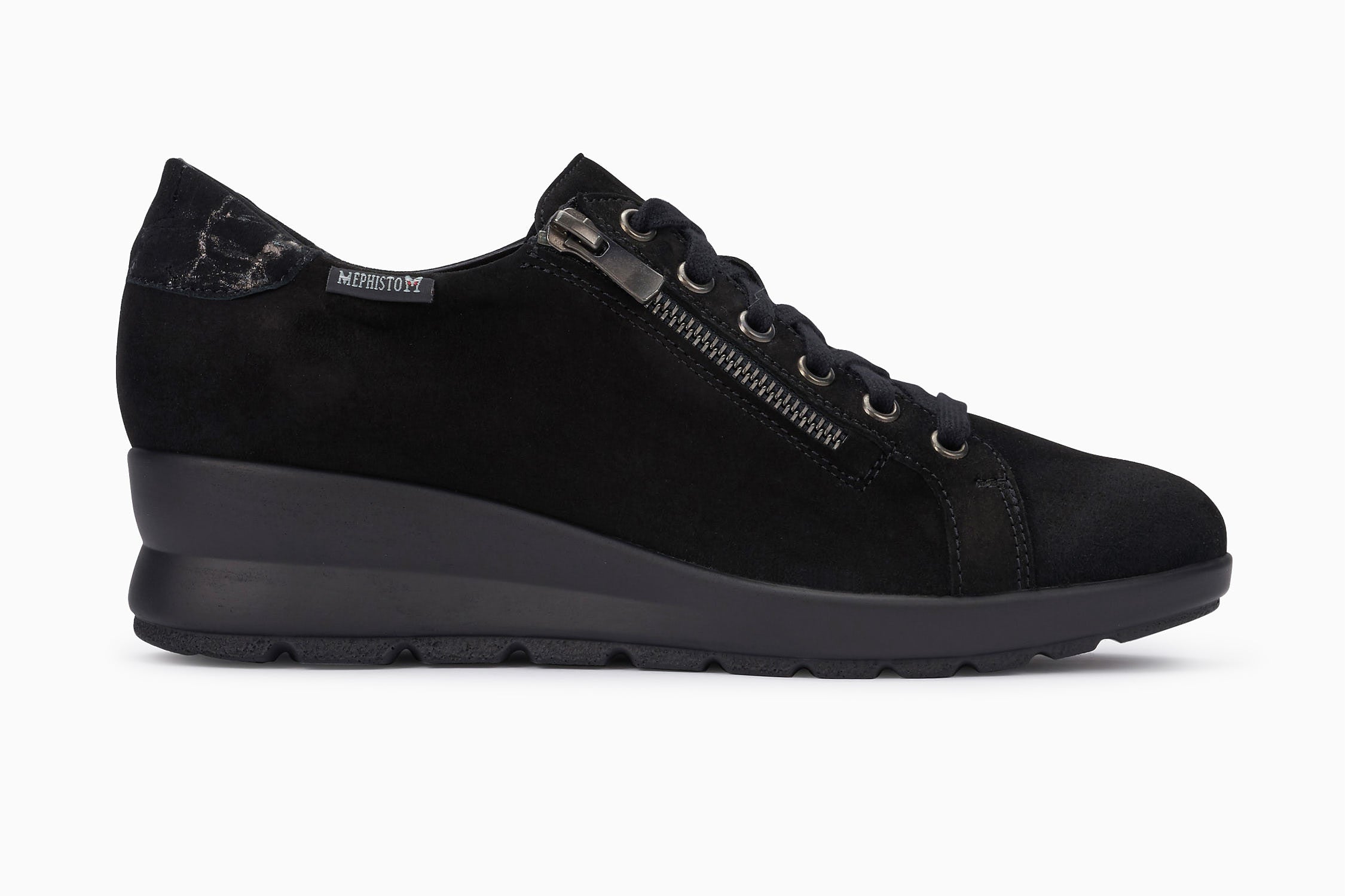 Mephisto Women's Prima Ez-zip lace up walking shoe black nubuck side view